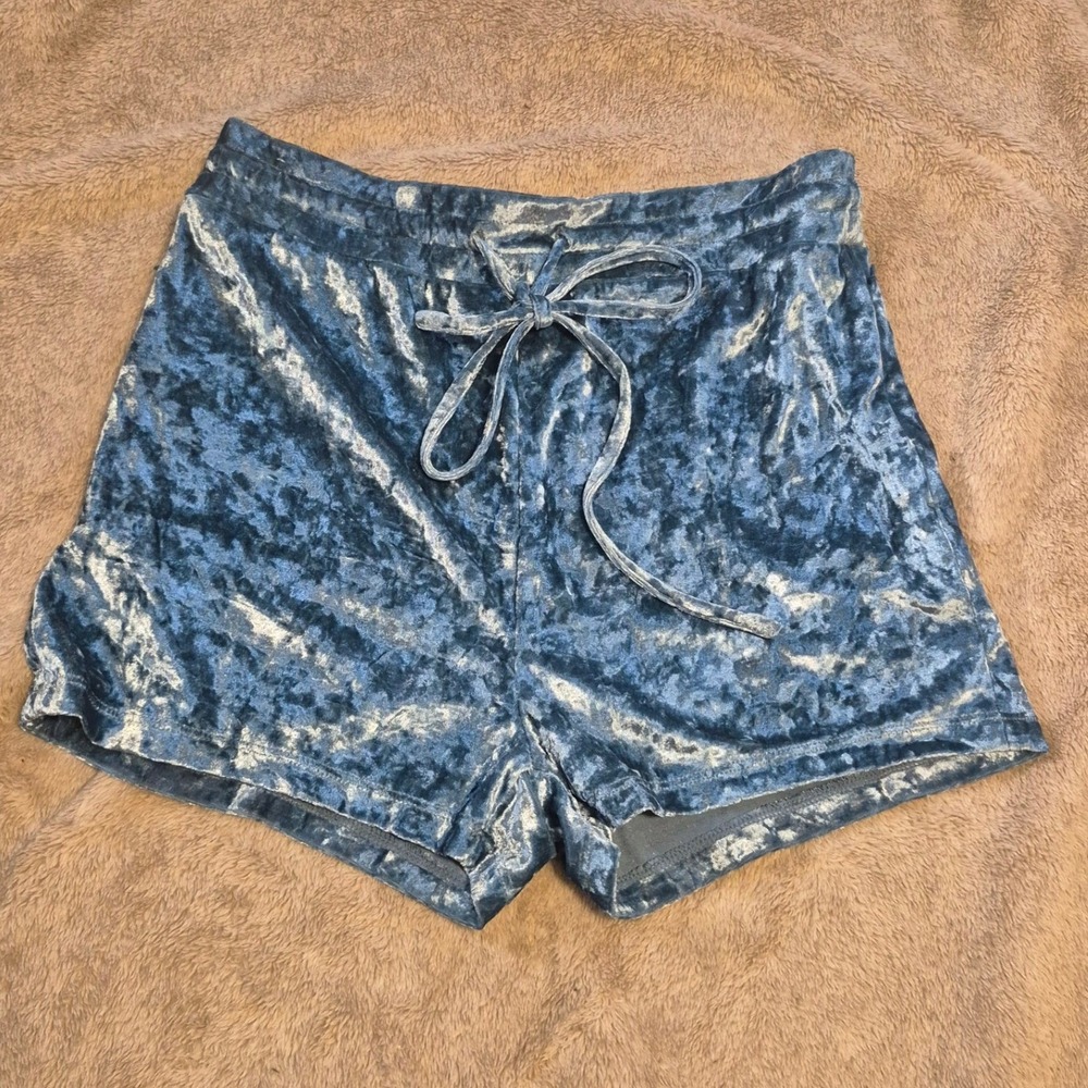 Buffbunny Collection Blue Crushed Velvet Drawstring Shorts Small Loungewear